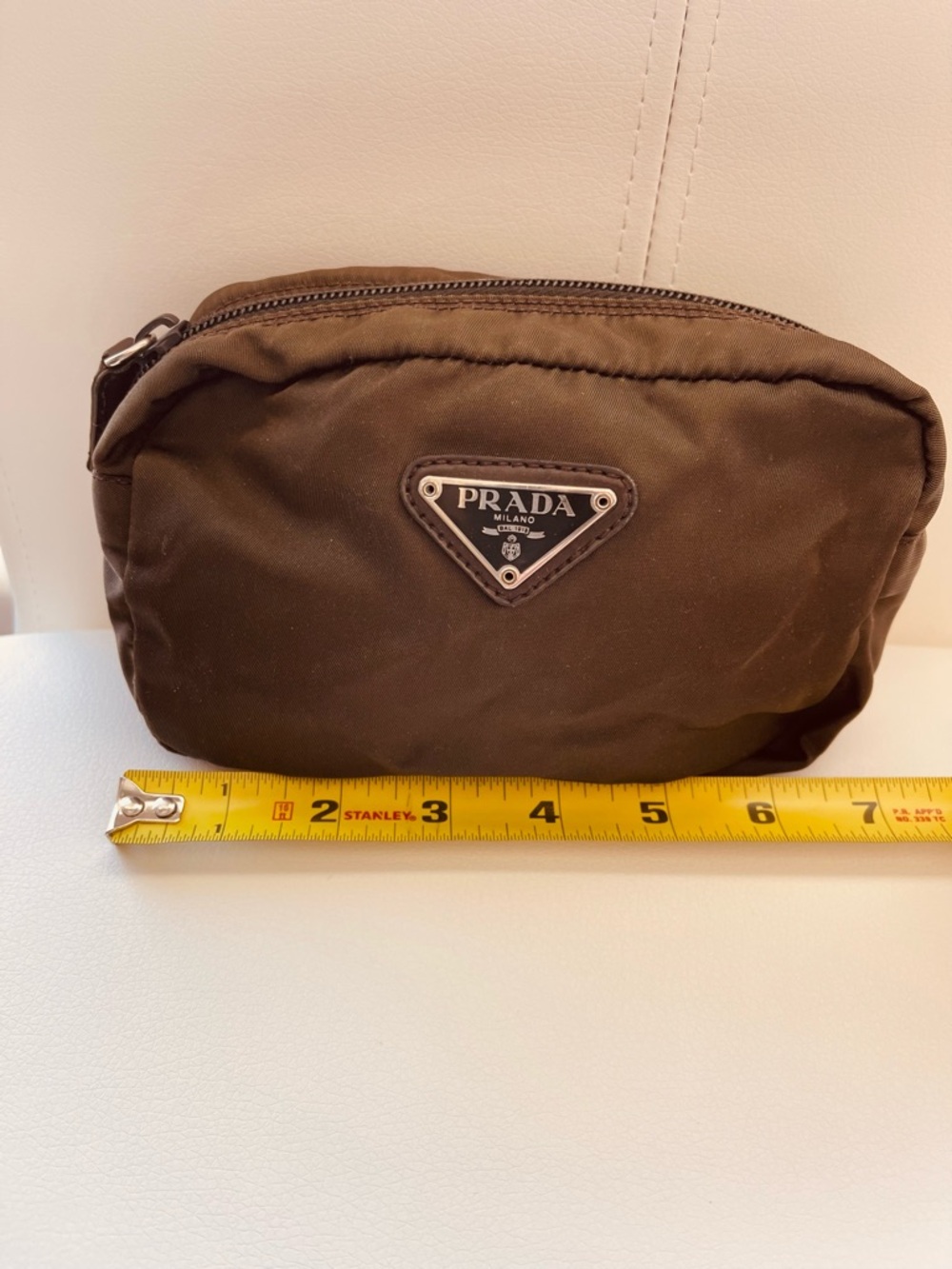 PRADA Vintage Tessuto Nylon Cosmetic Pouch - Olive/White factory tag #59 - Picture 2 of 6
